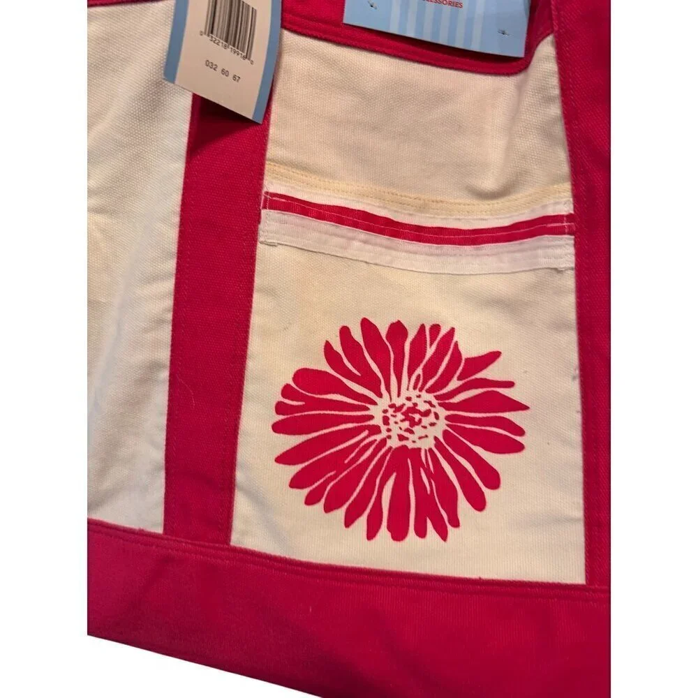 Jantzen Canvas Tote Bag With Pink Flower Design NWT